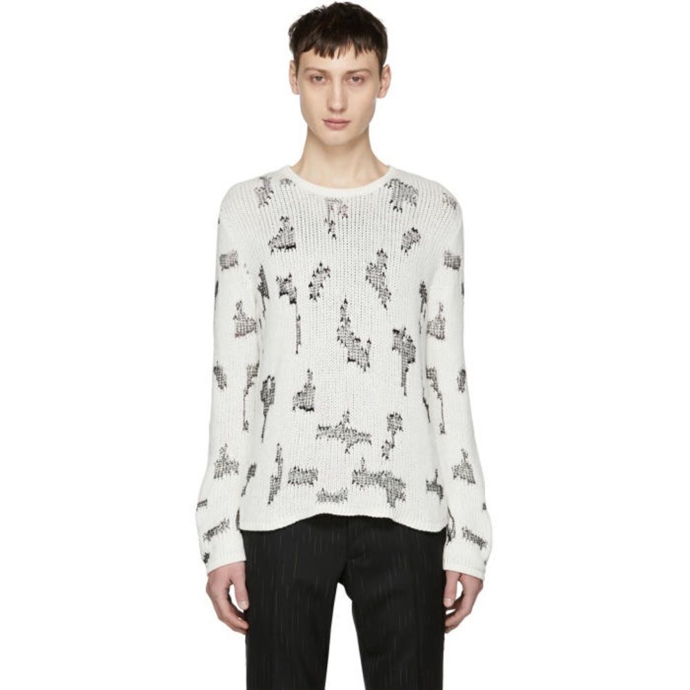 Saint Laurent Men’s Small Cashmere Knit Distressed Sweater Stitched Holes